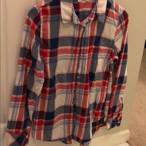 Red and blue plaid button up